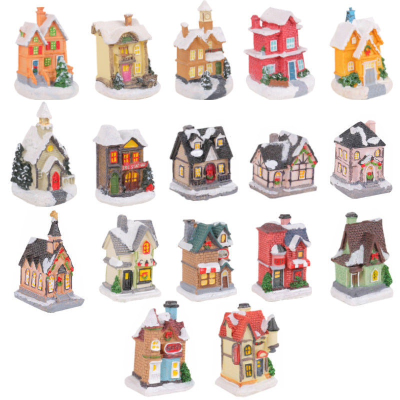 Christmas Resin Colored Luminous House Desktop Ornaments