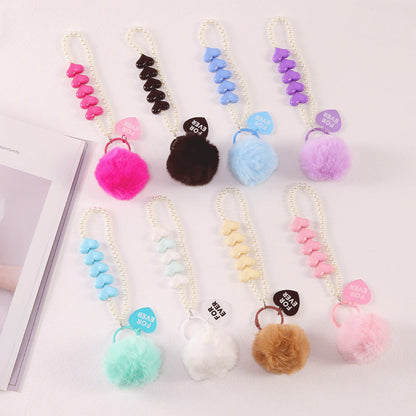 Colorful Love Fur Ball Beaded Keychain