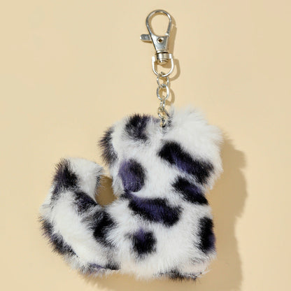 Leopard Patterned Kitten Fur Ball Keychain