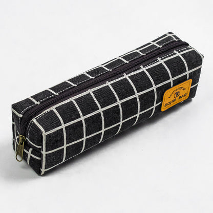 Simple Canvas Black and White Plaid Canvas Pen Bags