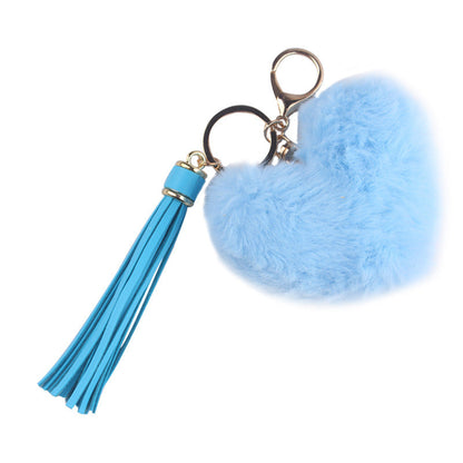 Heart Shaped Fur Ball Tassel Keychain