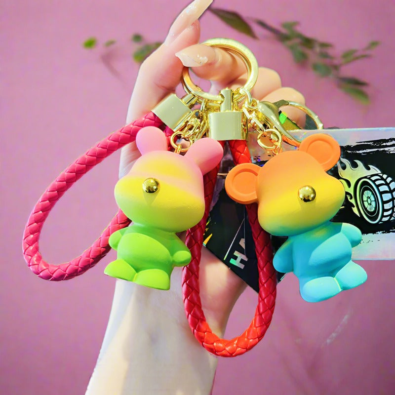 Cartoon Gradient Color Bear PVC Soft Glue Creative Keychain