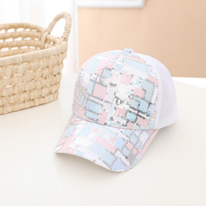 Colorful Sequin Mesh Breathable Stitching Children's Baseball Cap
