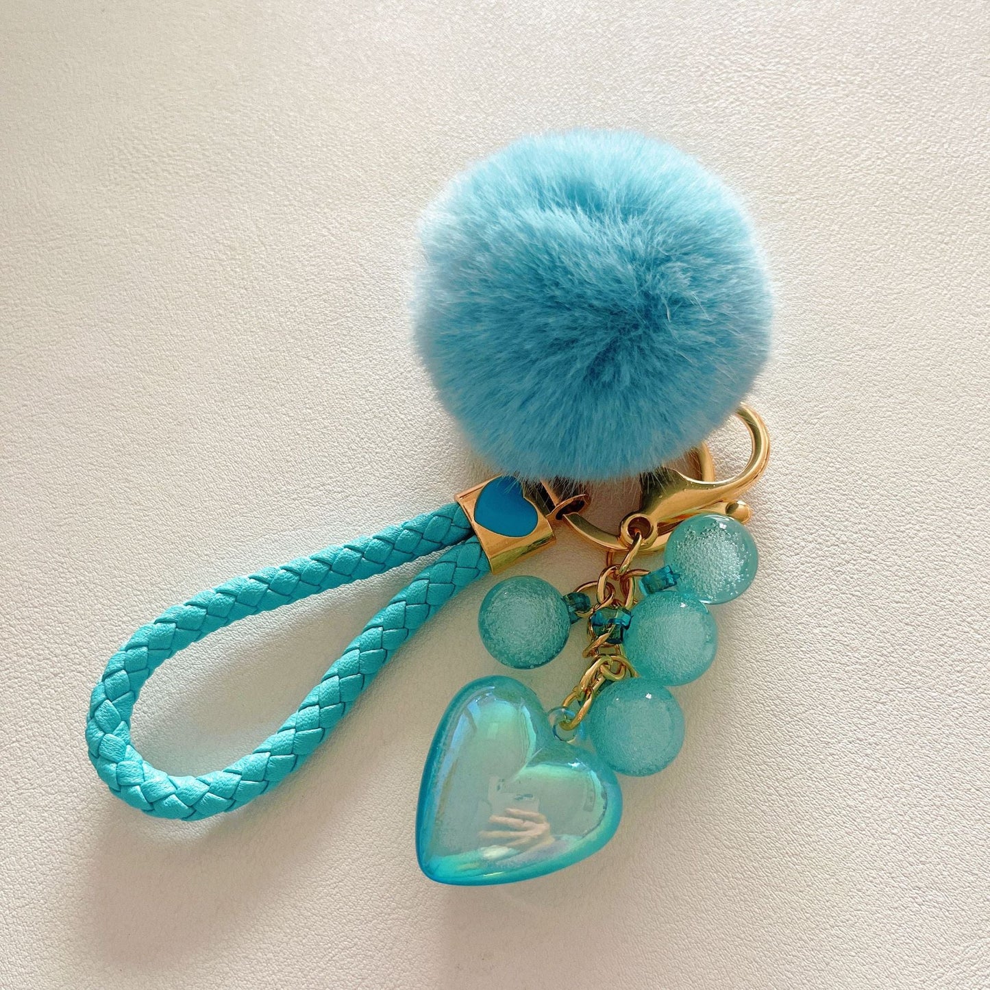 Cute Acrylic Resin Beaded Love Fur Ball Keychain