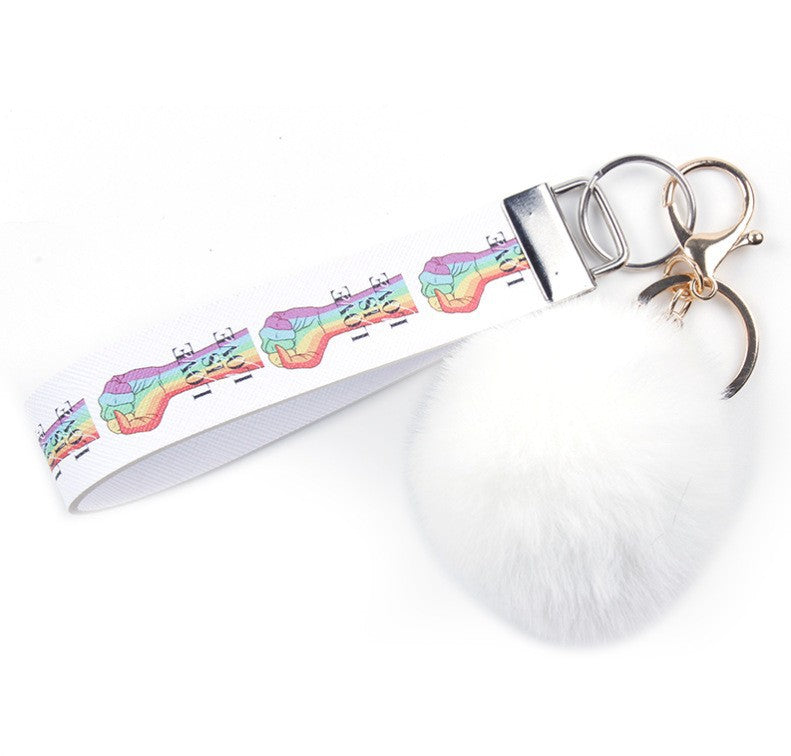 Fur Ball PU Leather Lanyard