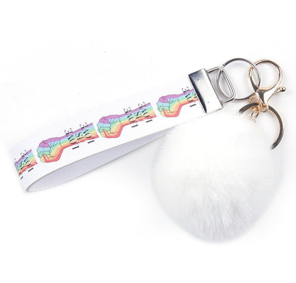 Fur Ball PU Leather Lanyard