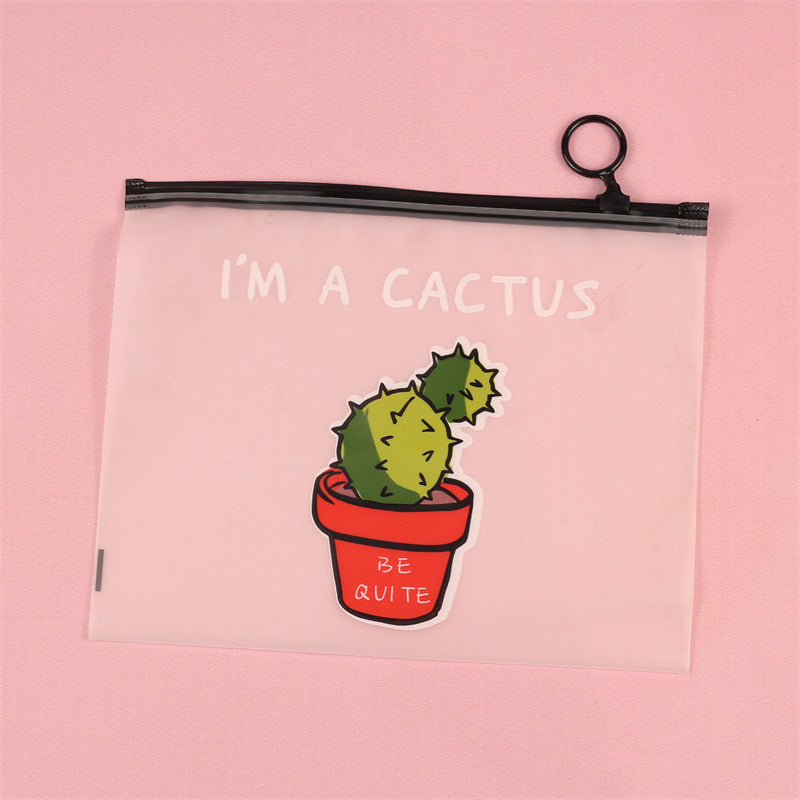 Plastic Cartoon Cactus Zipper Document Bag