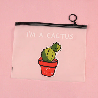 Plastic Cartoon Cactus Zipper Document Bag