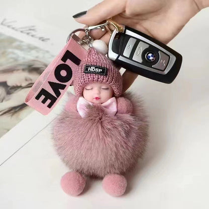Real Fox Fur Ball Pendant Sleep Doll Keychain