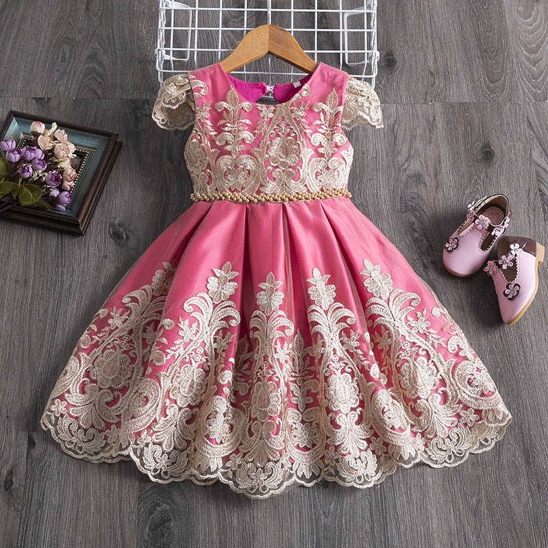 Polyester Girls Dress Bow Embroidered Princess Dress