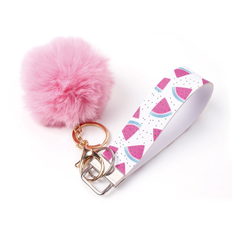 PU Leather Fur Ball Keychain