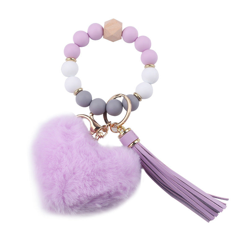Heart Shape Fur Ball Tassel Silicone Beaded Wrist