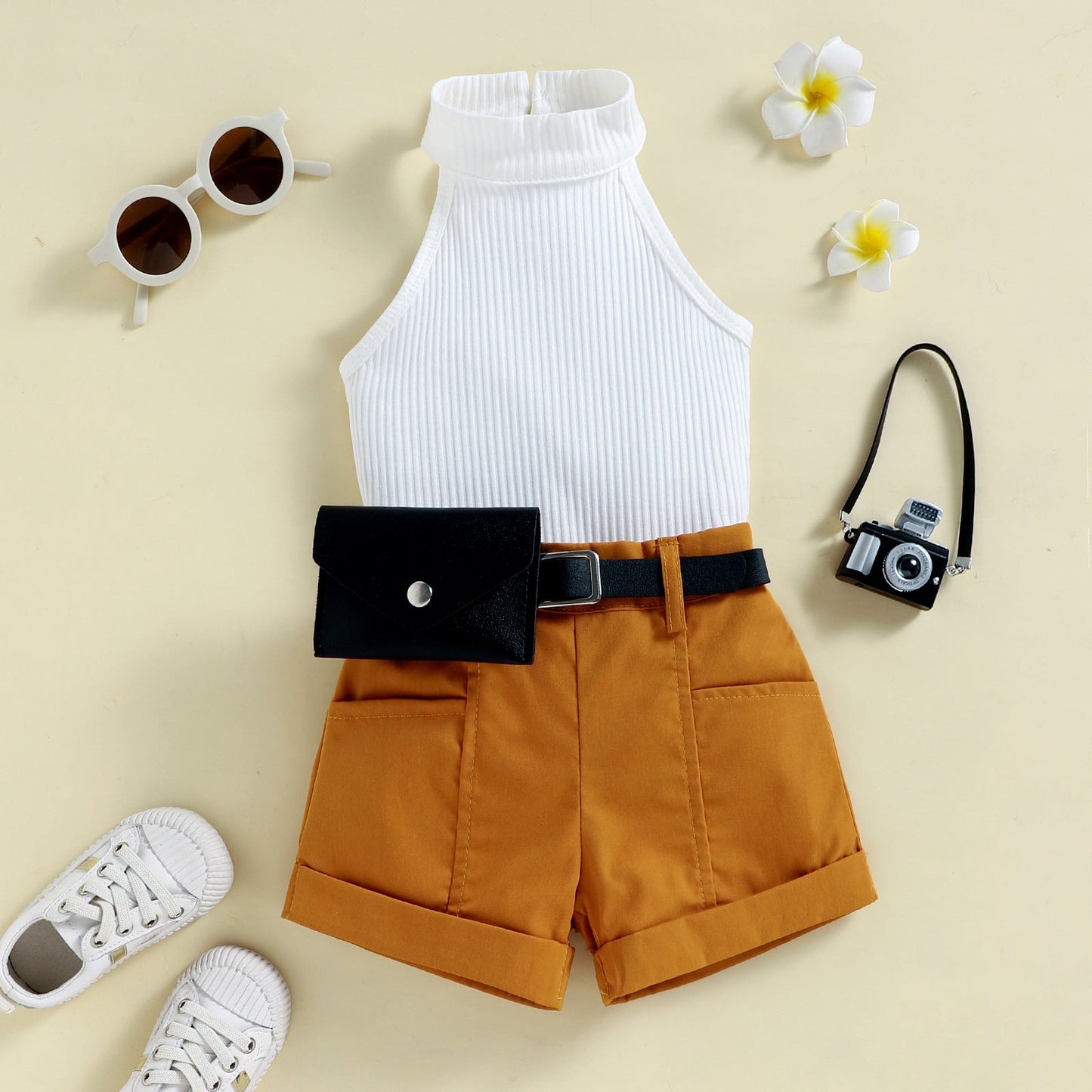 Girls Summer Sleeveless Top Shorts Set