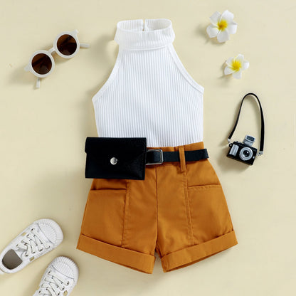 Girls Summer Sleeveless Top Shorts Set