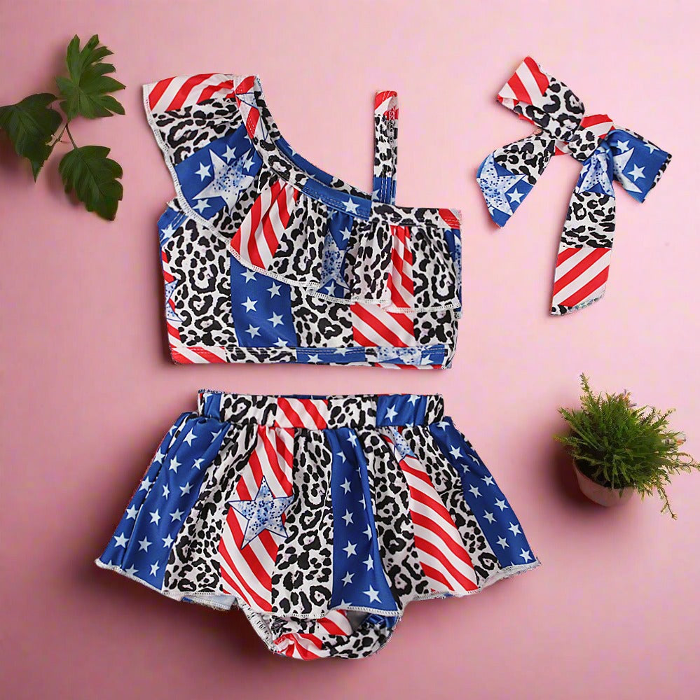 Kids Independence Day Swimsuit Ruffled Tankini Swimsuit