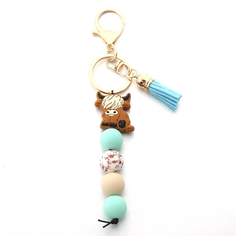 Cartoon West Highland Cow Silicone Beaded Keychain