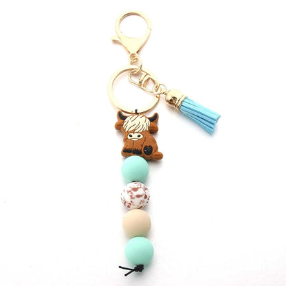Cartoon West Highland Cow Silicone Beaded Keychain