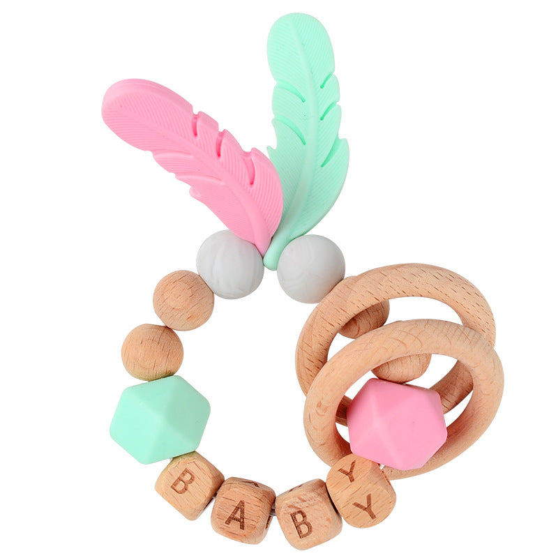 Baby Wooden Teether Bracelet Rattle Silicone Bead Micro Stick TOY