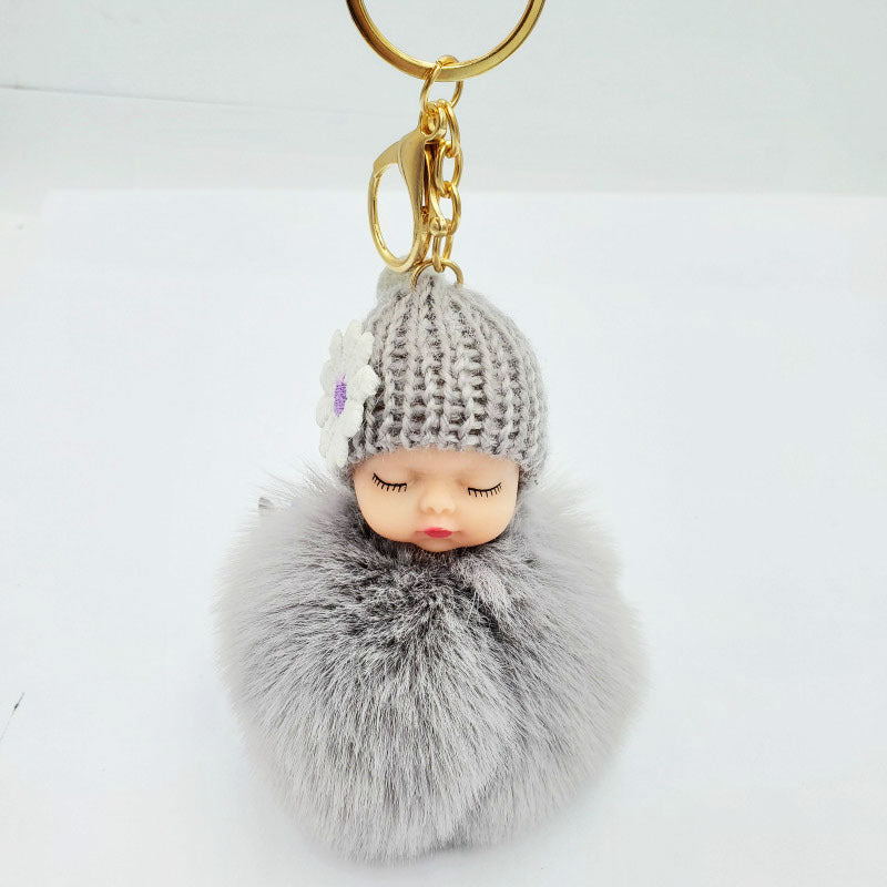 Cute sleeping doll keychain fur ball pendant