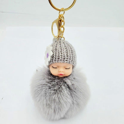 Cute sleeping doll keychain fur ball pendant