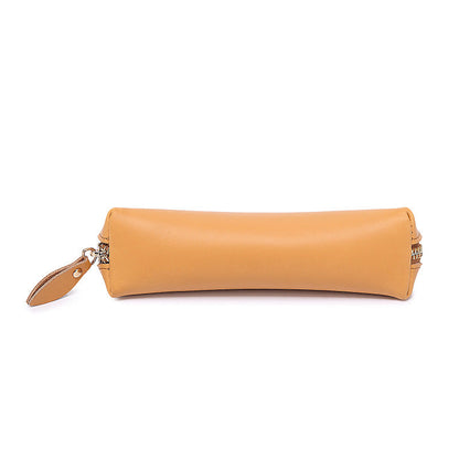 Cowhide Solid Color Zipper Stationery Bag Pencil Case Large Capacity