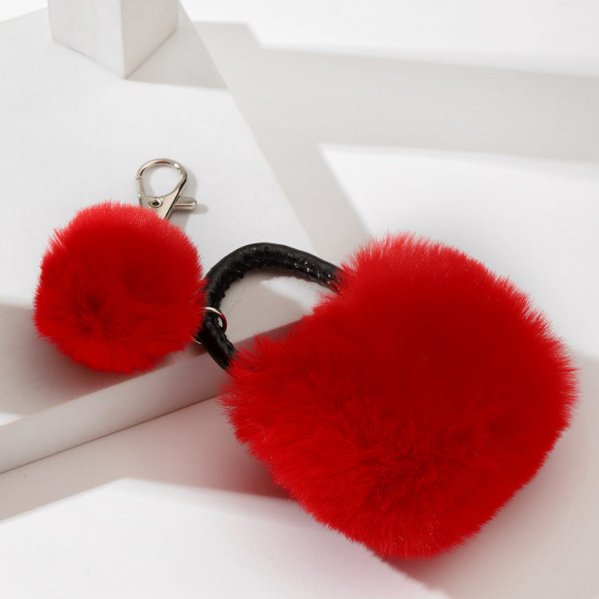 Leopard Print Solid Color Plush Small Bag Keychain