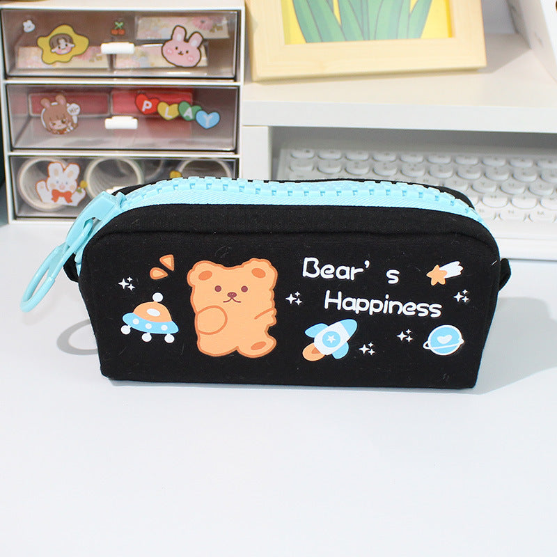 Large Zipper and Large Capacity Cute Canvas Pen Bags