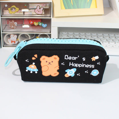 Large Zipper and Large Capacity Cute Canvas Pen Bags