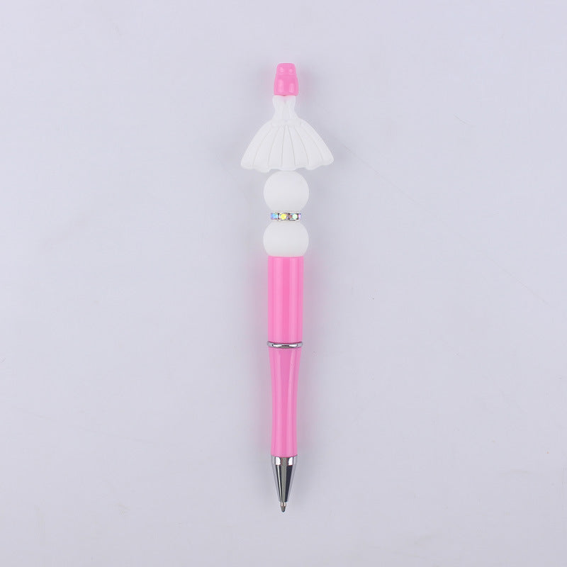 Pink Girls Silicone Beads Beaded Ballpoint Pen