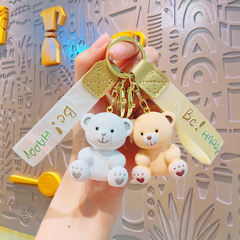 Cartoon Resin Sitting Bear Keychain Cute Keychain