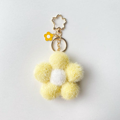Plush Colored Flower Ball Keychains