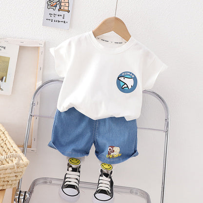 Boys' Minimalist Short Sleeved Shorts Cotton Two-piece Set