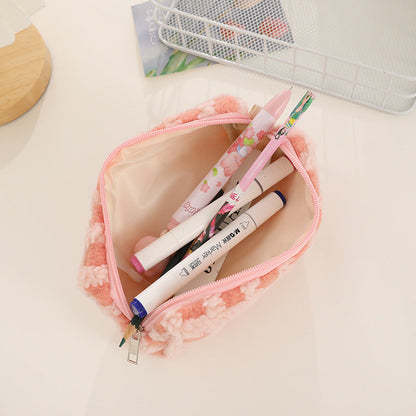 Waffle Lamb Plush Checkerboard Pencil Case