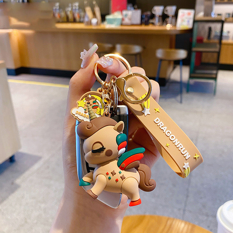 Cartoon Cute Rainbow Horse Unicorn PVC Keychain Cute Keychain