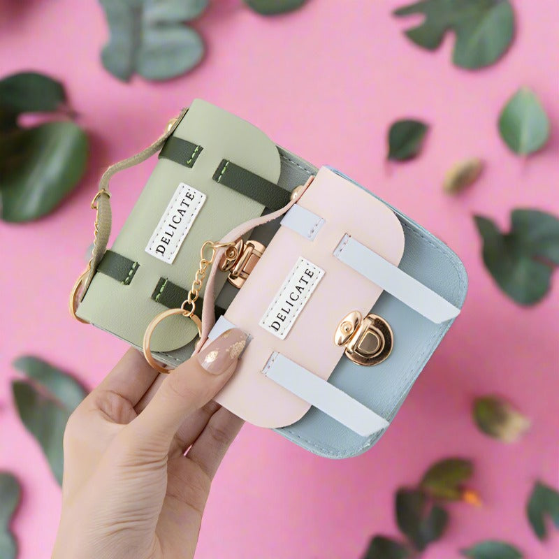 Cute Creative Mini Compact Lock Coin Bag Keychain