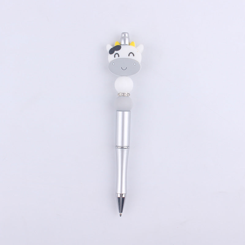 Handmade Beaded Pen Cartoon Animal Cow Silicone Beaded