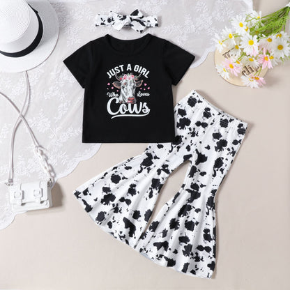 Summer Western Cotton T-shirts and Flared Pants Children's Sets
