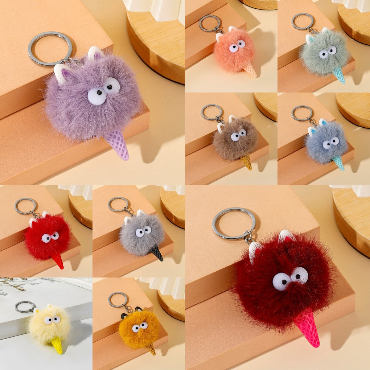 Cartoon Ice Cream Plush Keychain