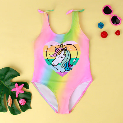 One-Piece Color Gradient Unicorn Big Kids High Elastic Swimwear