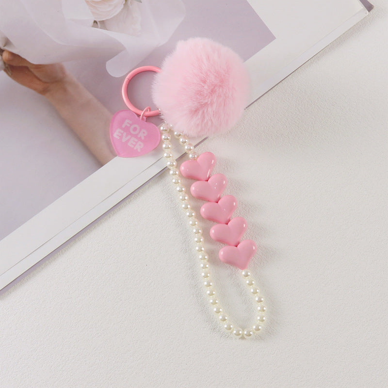 Colorful Love Fur Ball Beaded Keychain