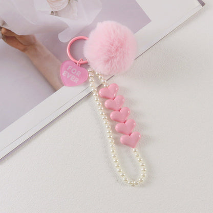 Colorful Love Fur Ball Beaded Keychain