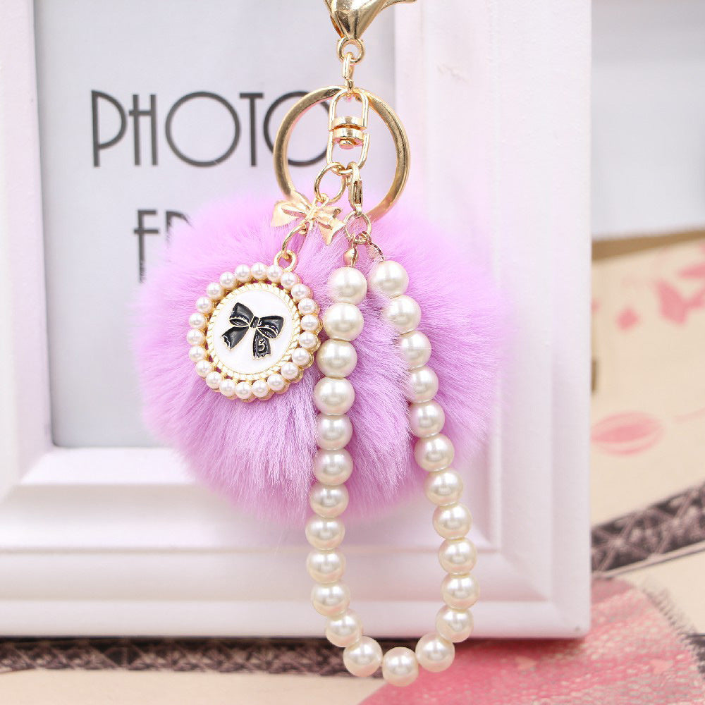 Imitation Rex Rabbit Fur Ball Pearl Chain Bow