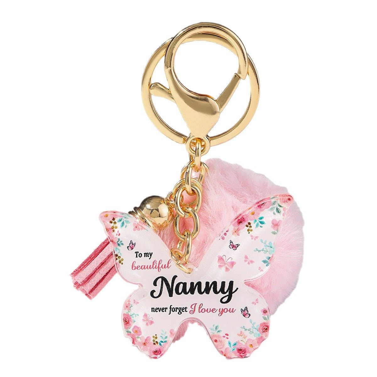 Floral Butterfly Keychain Unique Plush Pom Poms