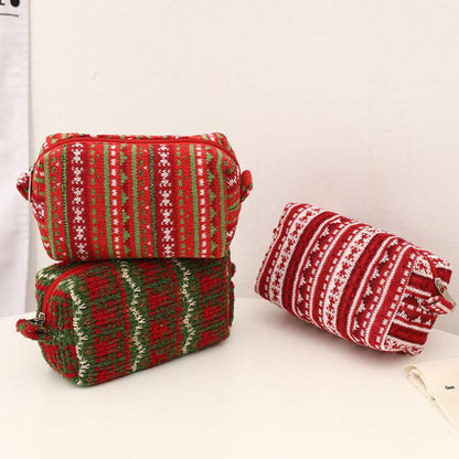 New Year Christmas Red Knitted Wool Pencil Bag