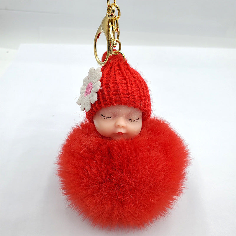 Cute sleeping doll keychain fur ball pendant
