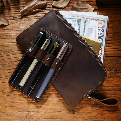 Cowhide Zipper Crazy Horse Leather Multi-functional Zipper Pencil Case