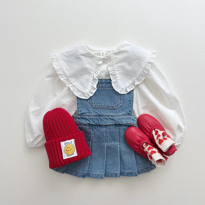 Cotton Children's Waist Denim Vest Skirt Pleated Skirt