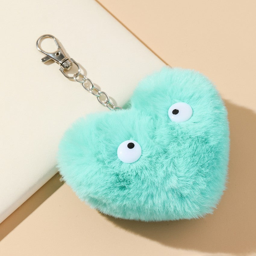 Cute Eyes Peach Heart Plush Keychain
