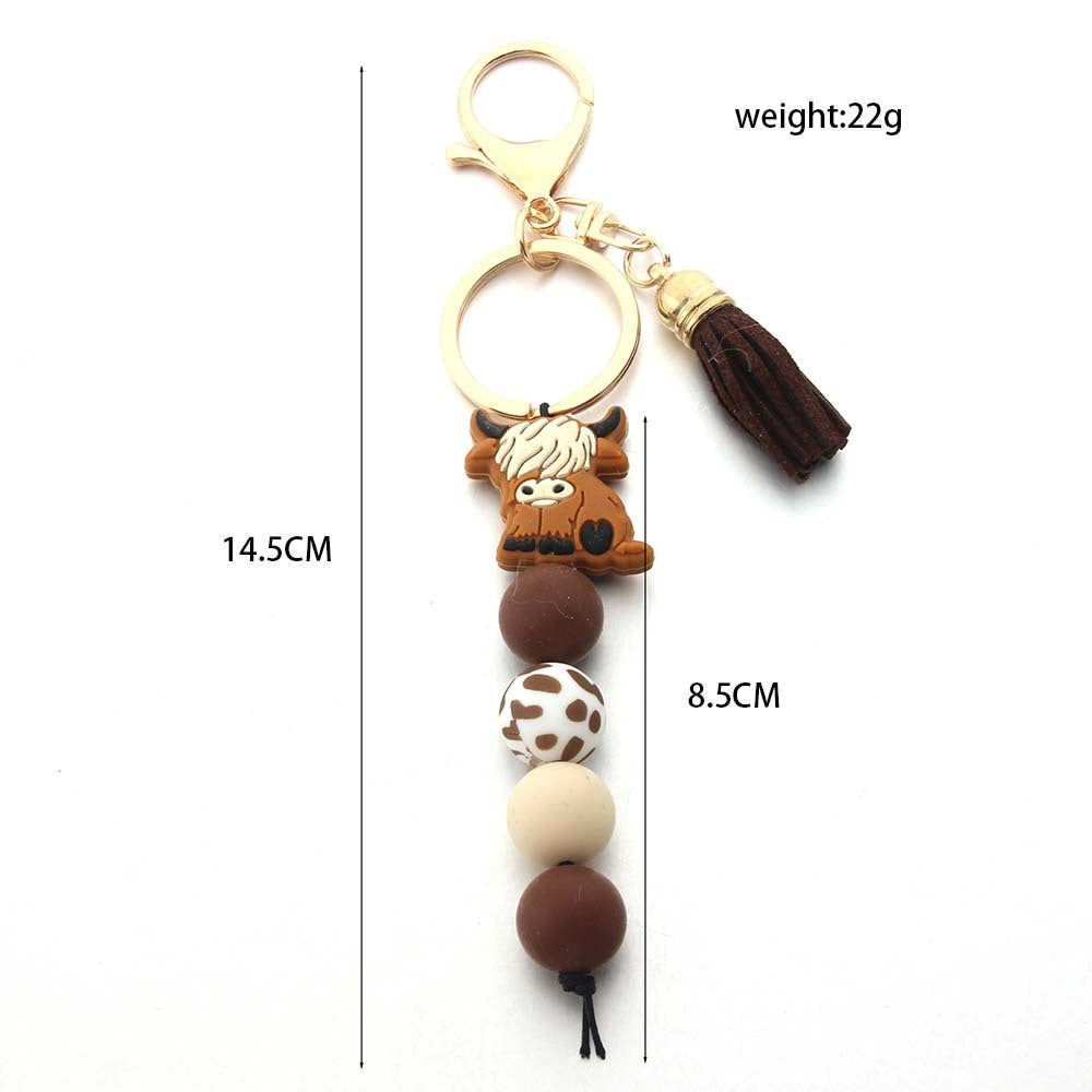 Cartoon West Highland Cow Silicone Beaded Keychain