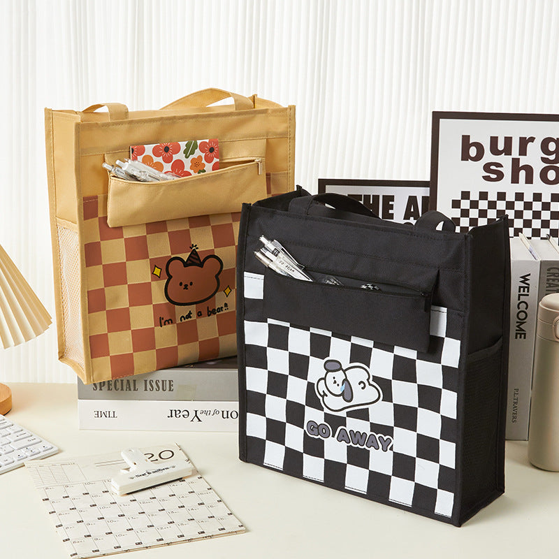 Oxford Cloth Cartoon Checkerboard Storage File Bag